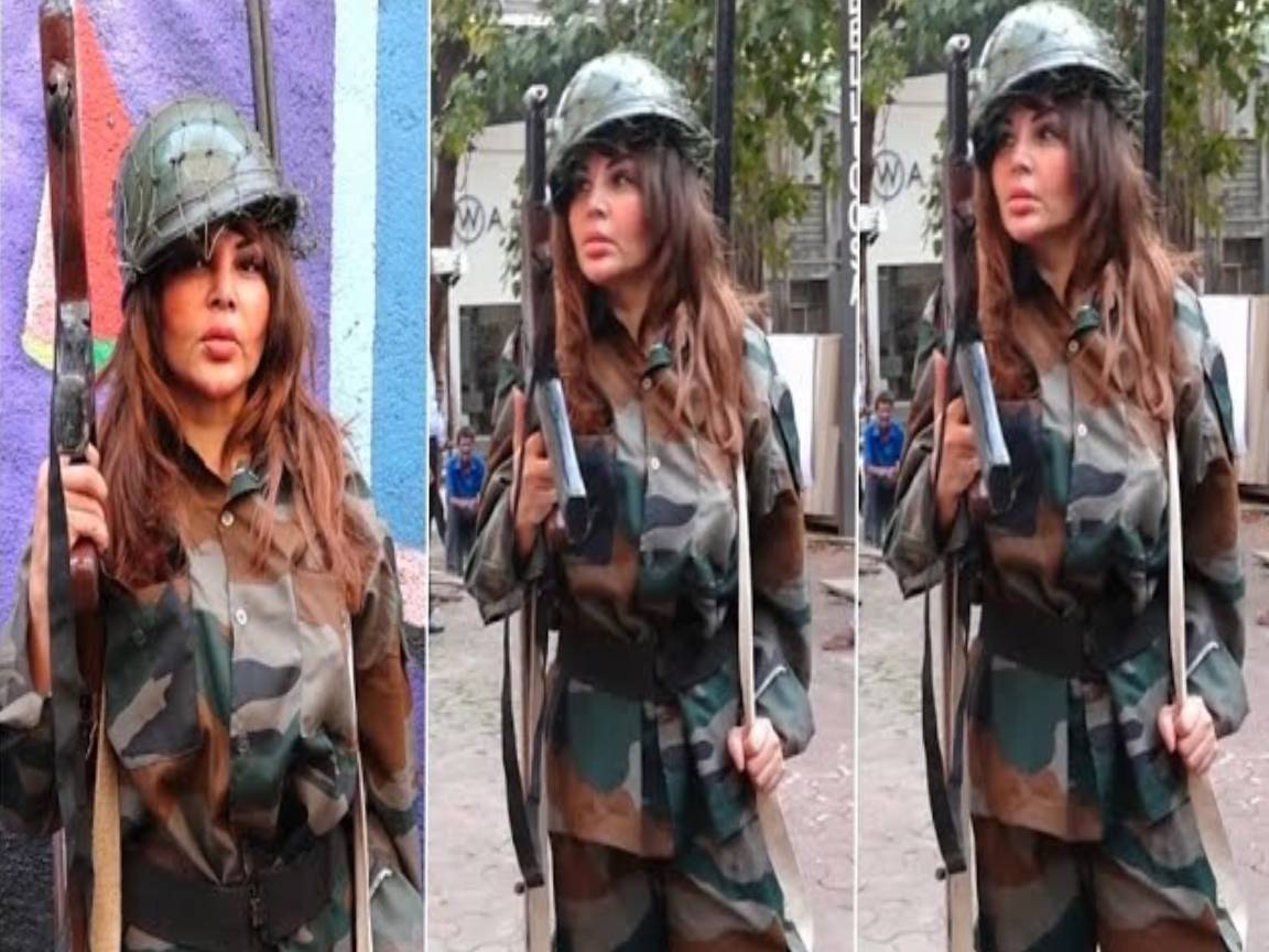 "Modi Ji Main Aa Gayi. Rakhi Sawant Arrives in Military Uniform, Reacts On Israel-Hamas War - YouTube" ariaHidden : "false"