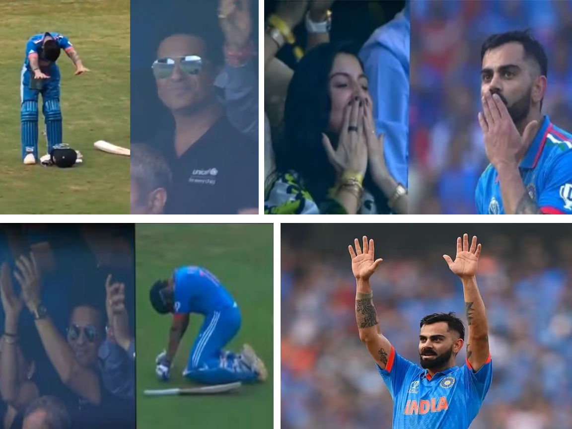 "Virat Bows To Sachin Flying Kiss To Anushka King Kohli Reaction On 50th ODIs Hundred | Virat Kohli: अनुष्का को फ्लाइंग किस और सचिन को सिर झुकाकर सम्मान, देखें शतकों के अर्धशतक" ariaHidden : "false"